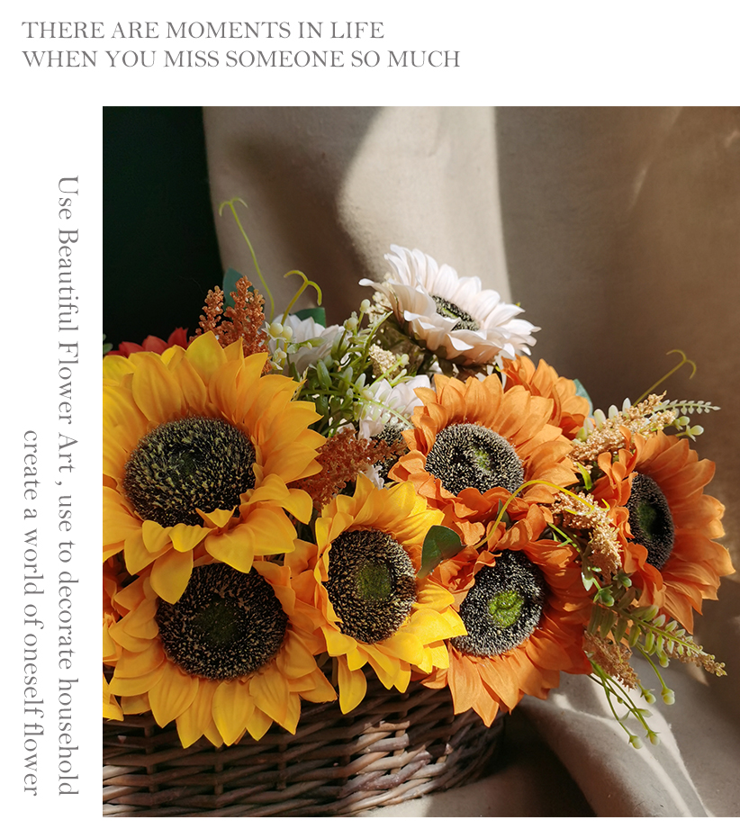 Artificial flower manufacturer 6 heads silk sunflower bouquet centerpiece sunflower with stem simulation flowers