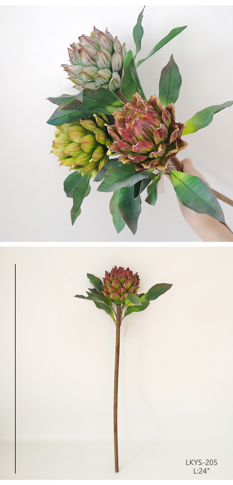 24" Artificial flower plastic giant protea cynaroides simulation king protea flower wedding decoration